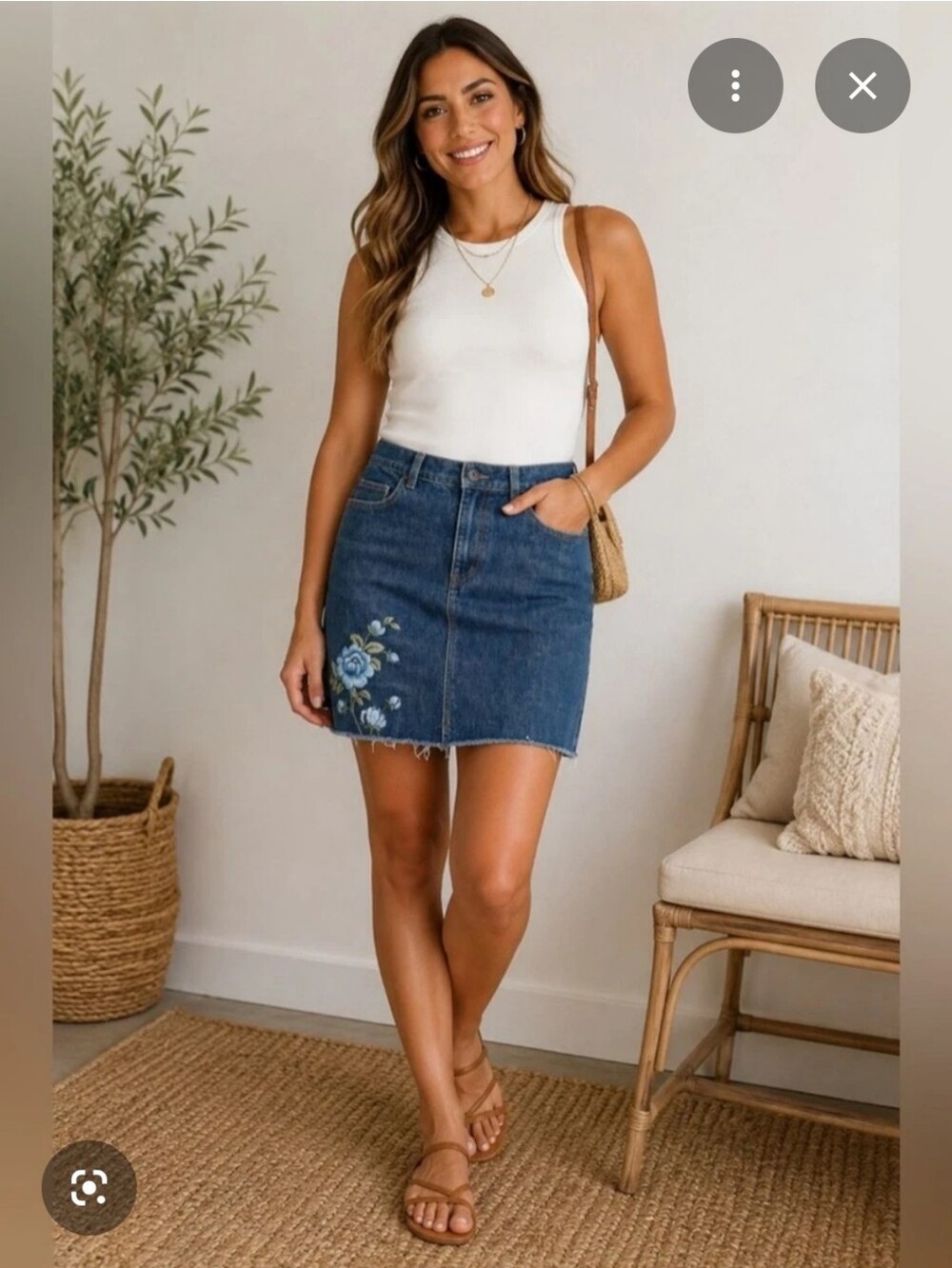 Ann Taylor Dark Blue Denim Mini Skirt with Blue Floral Embroidery